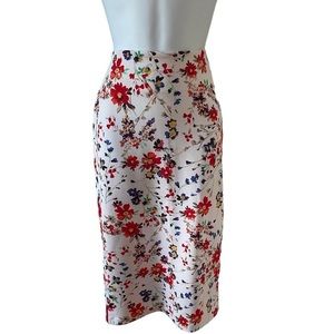 Express High Waisted Pencil Midi Skirt w Stretch White Multi Color Floral Size 6